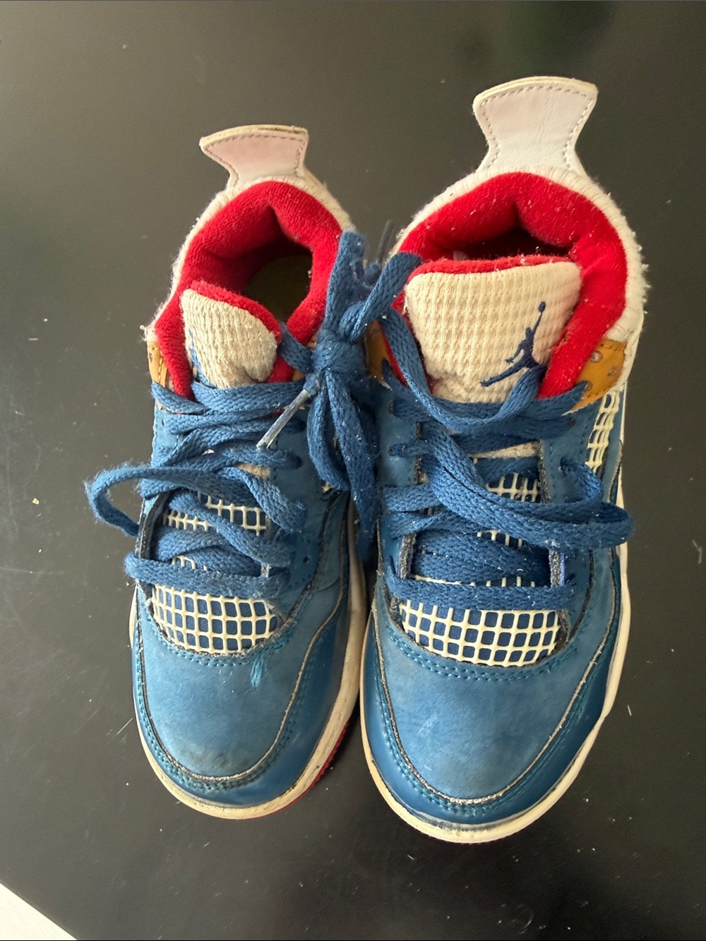 Kids Blue Athletic Sneakers with Red Accents